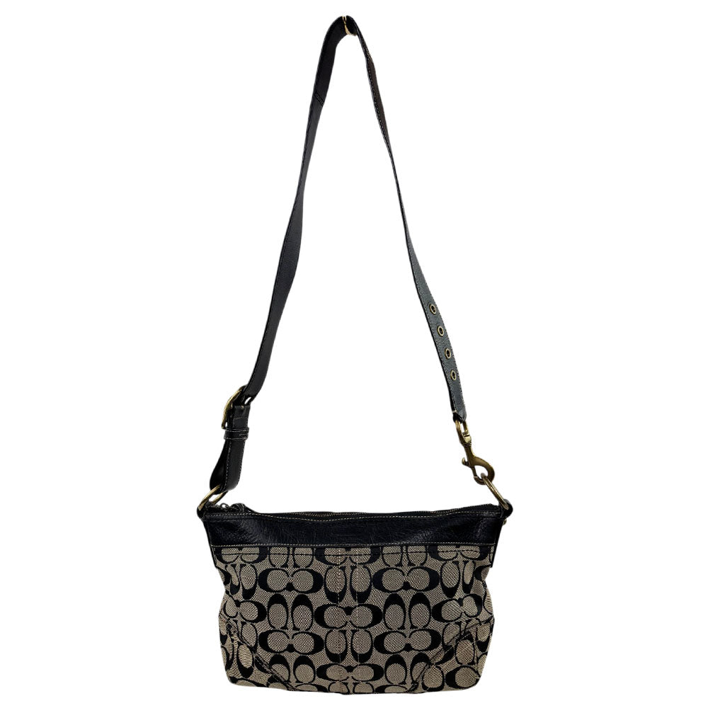 COACH Signature Cream/Black Canvas Shoulder Bag LHQ1692