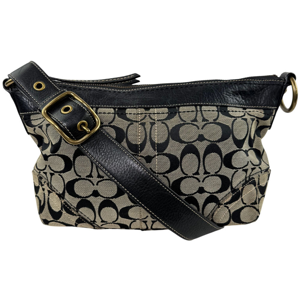 COACH Signature Cream/Black Canvas Shoulder Bag LHQ1692
