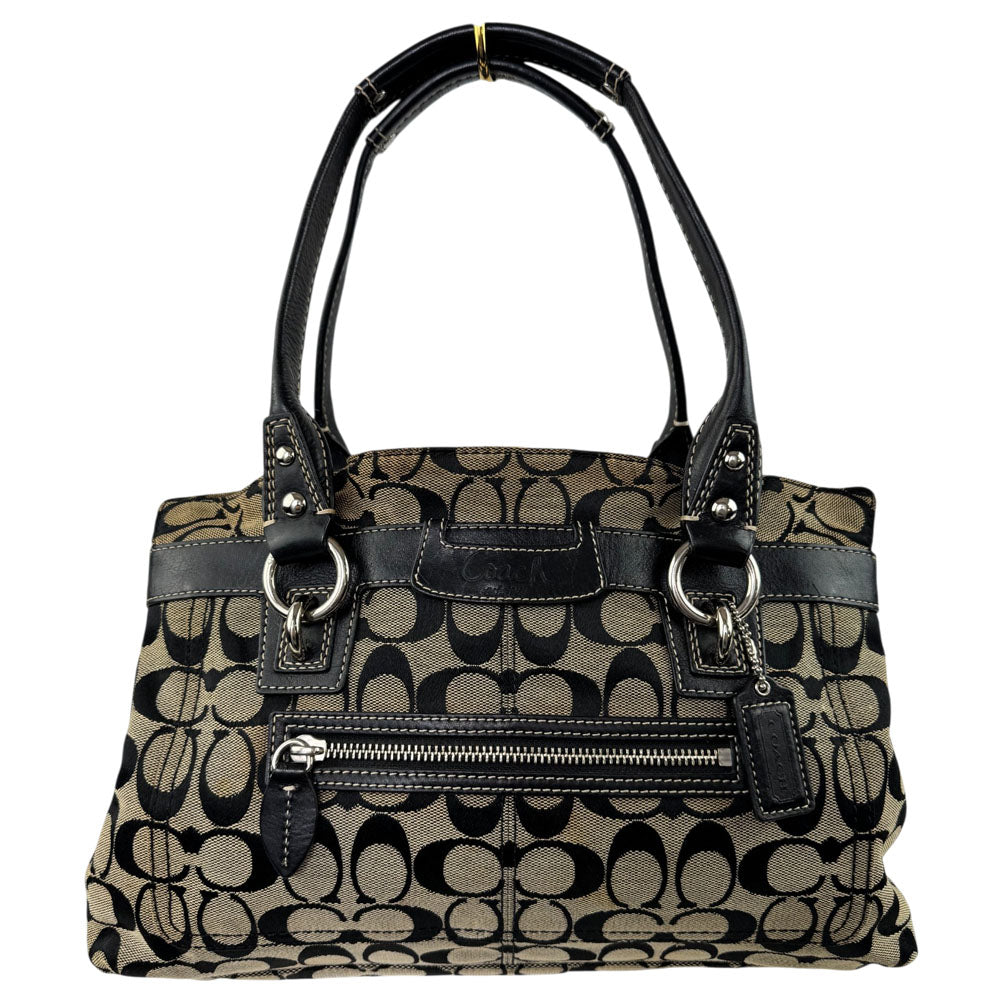 COACH Signature Cream/Black Canvas Shoulder Tote Bag LHQ1693