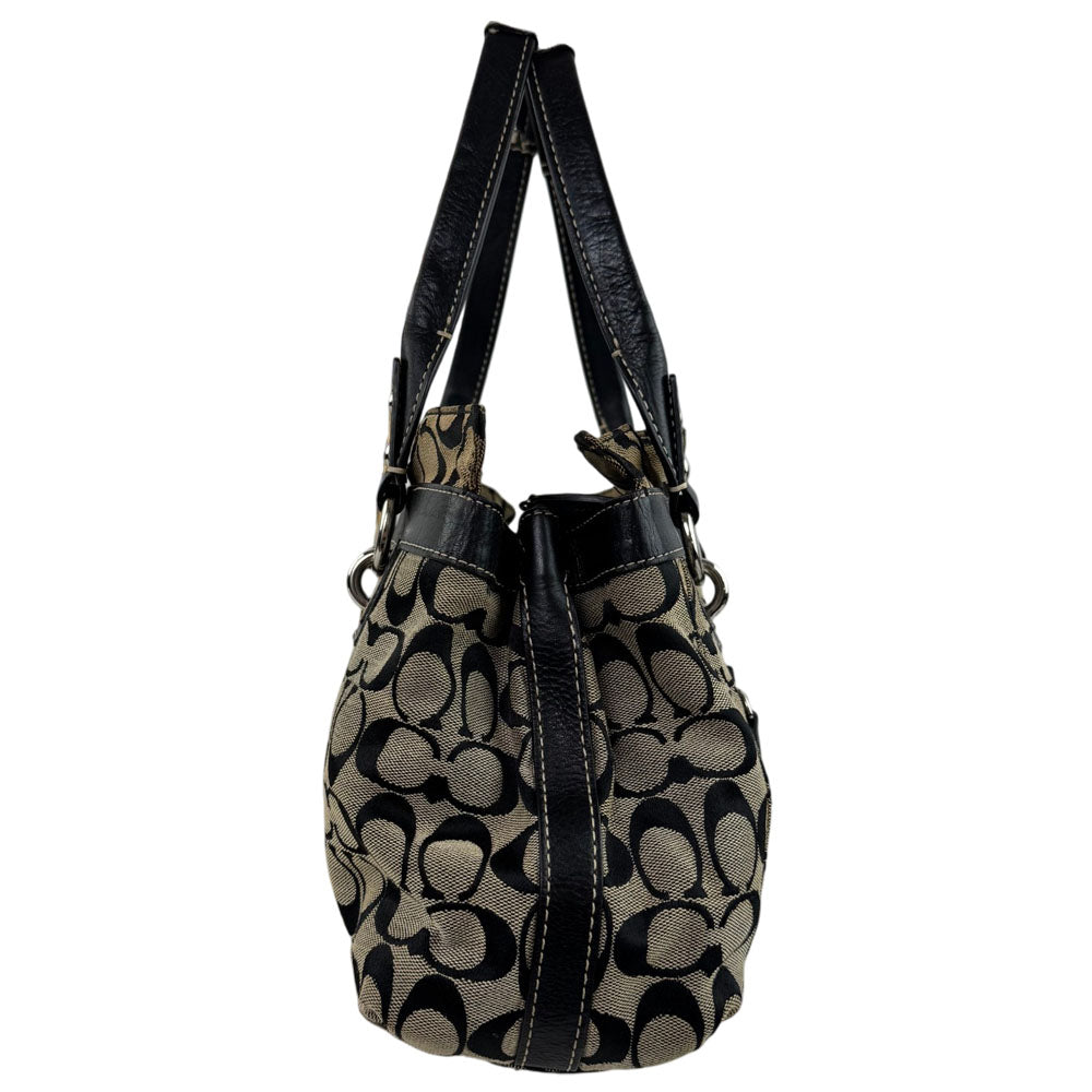 COACH Signature Cream/Black Canvas Shoulder Tote Bag LHQ1693