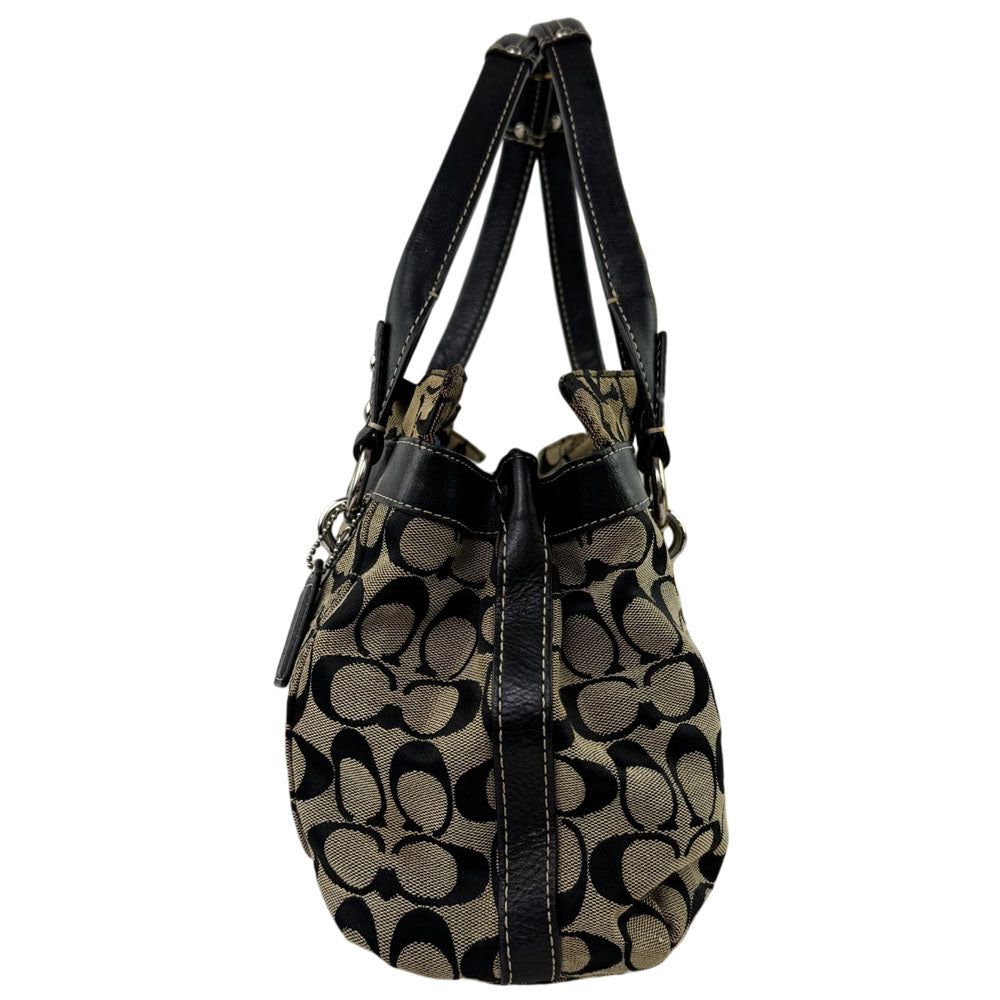 COACH Signature Cream/Black Canvas Shoulder Tote Bag LHQ1693