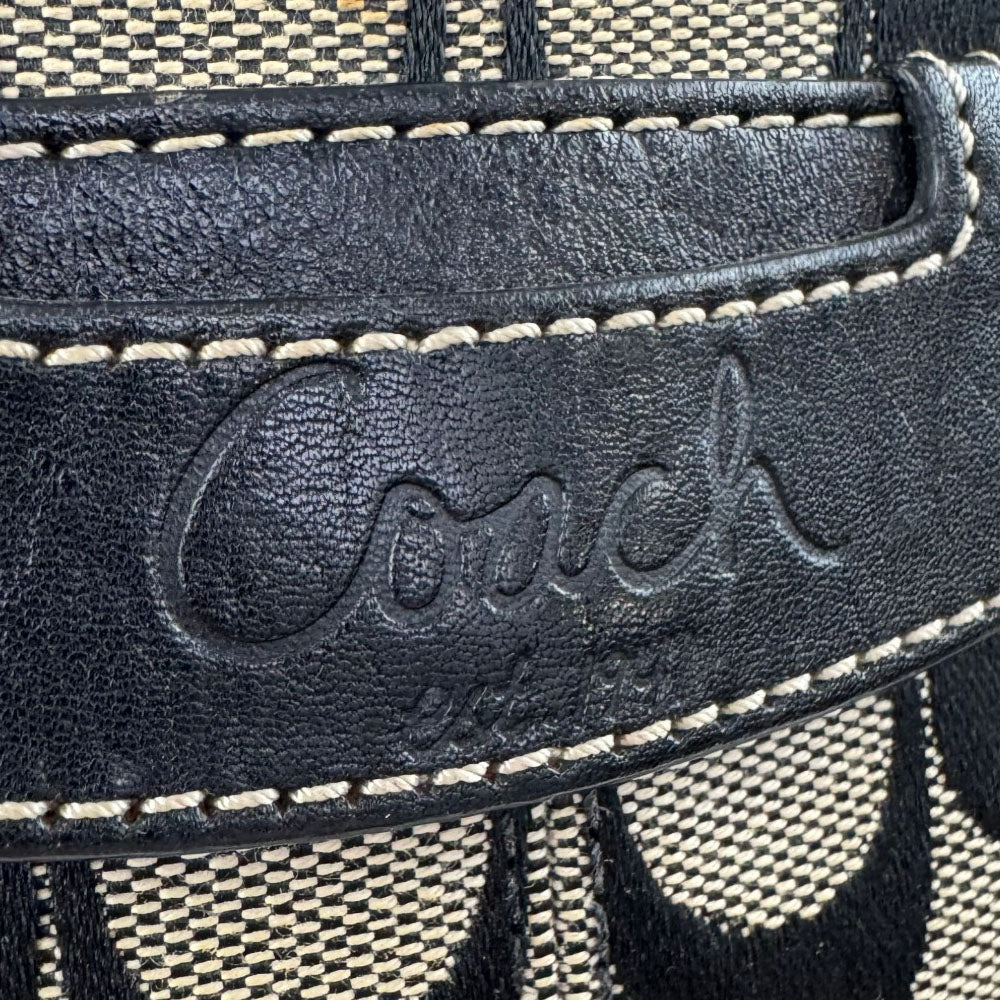 COACH Signature Cream/Black Canvas Shoulder Tote Bag LHQ1693