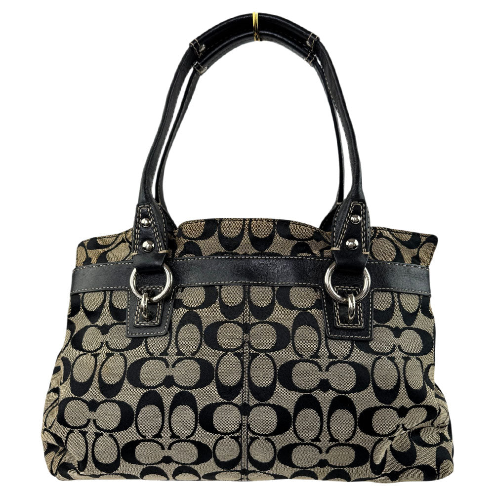 COACH Signature Cream/Black Canvas Shoulder Tote Bag LHQ1693