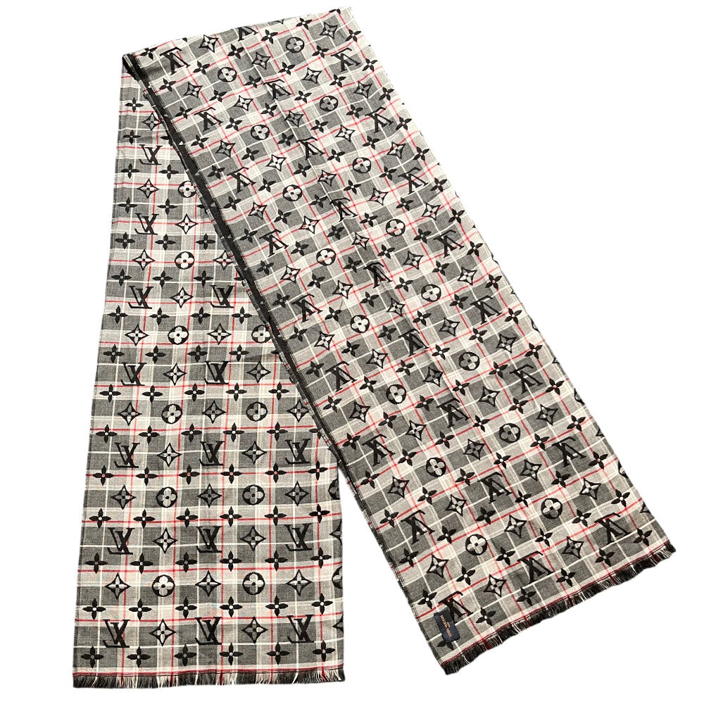 LOUIS VUITTON Grey Black Monogram Scarf LHQ1710