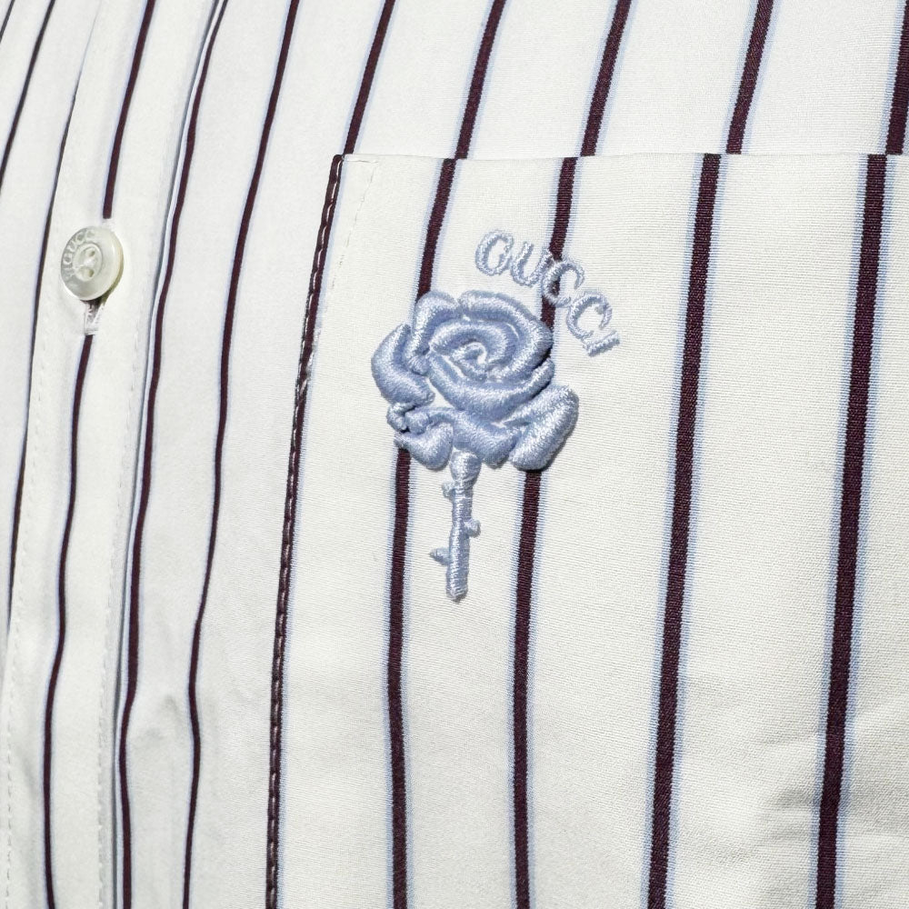 GUCCI Flower Embroided White Striped Shirt Size M LHQ1726