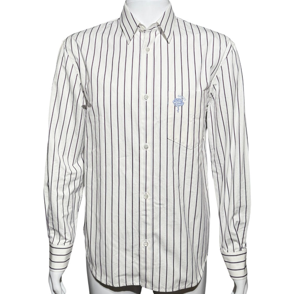 GUCCI Flower Embroided White Striped Shirt Size M LHQ1726