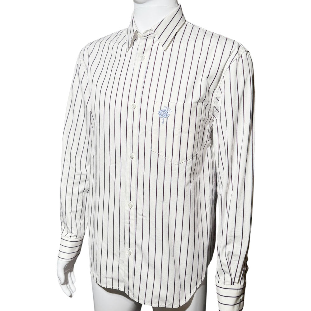GUCCI Flower Embroided White Striped Shirt Size M LHQ1726