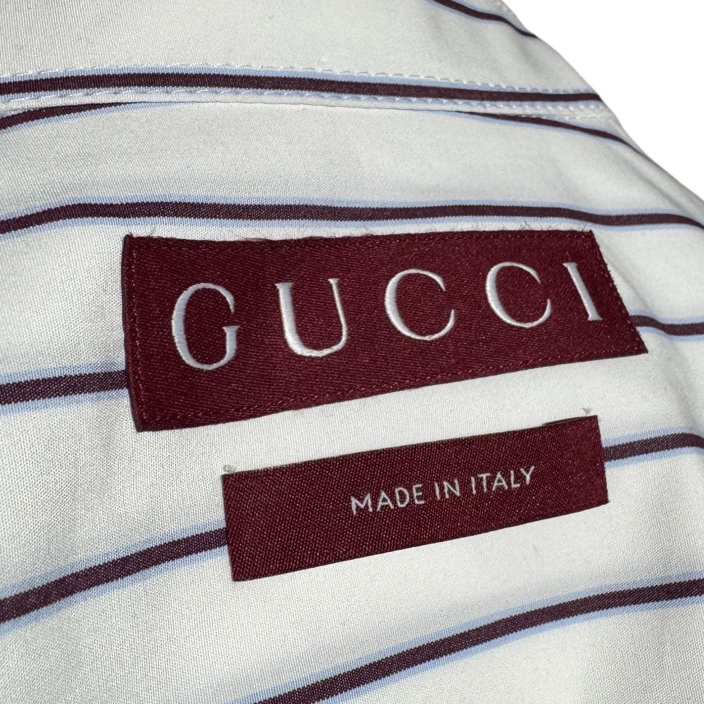 GUCCI Flower Embroided White Striped Shirt Size M LHQ1726