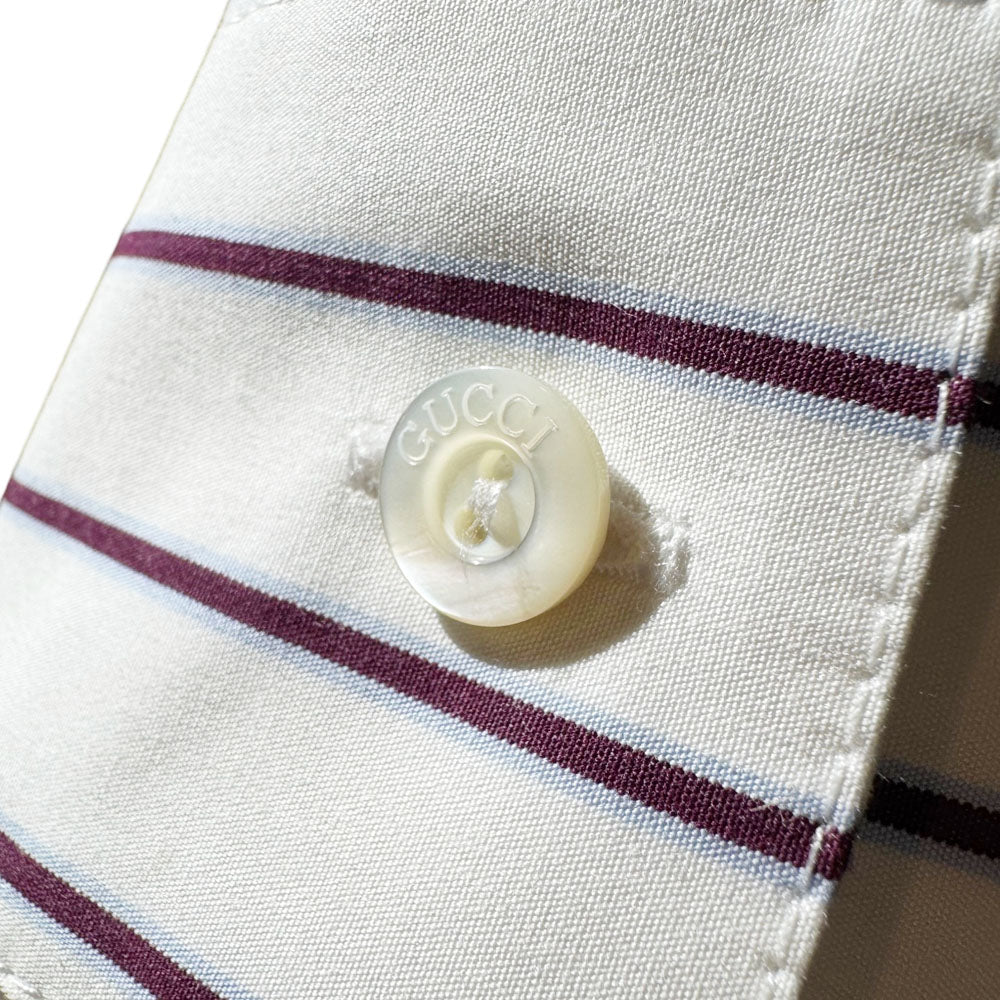 GUCCI Flower Embroided White Striped Shirt Size M LHQ1726
