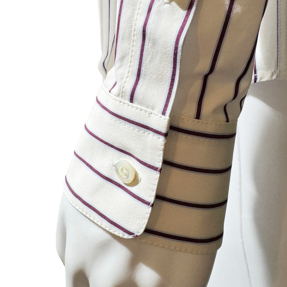 GUCCI Flower Embroided White Striped Shirt Size M LHQ1726