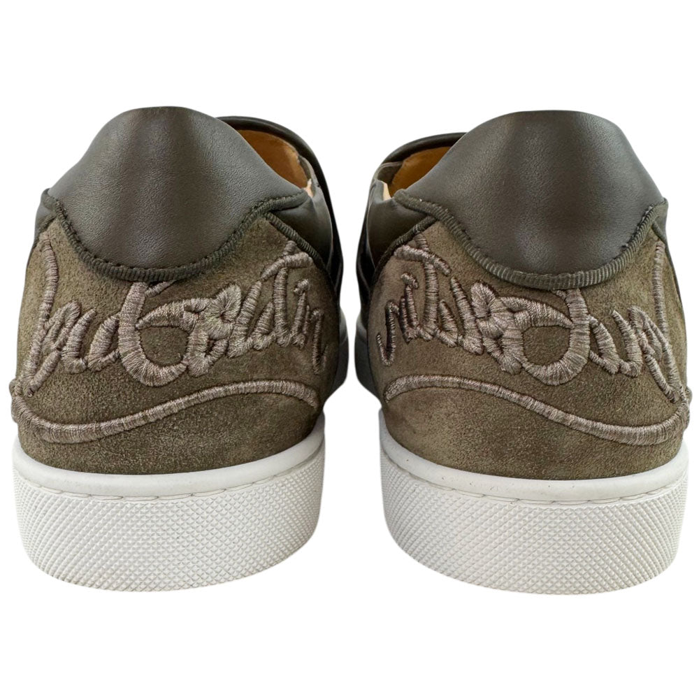CHRISTIAN LOUBOUTIN Fun Sailor Khaki Suede Slip-On Trainers Size 9 UK LHQ1728