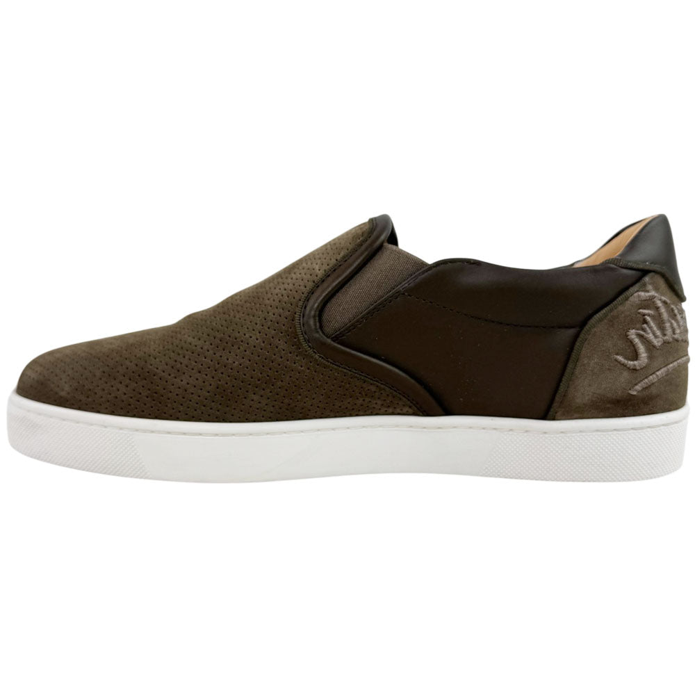 CHRISTIAN LOUBOUTIN Fun Sailor Khaki Suede Slip-On Trainers Size 9 UK LHQ1728