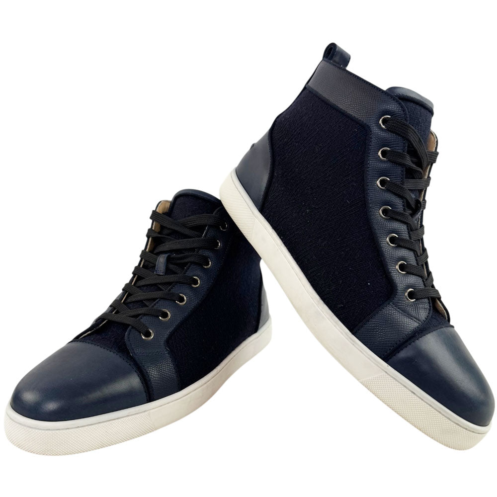 CHRISTIAN LOUBOUTIN Navy Louis High Top Trainers Size 9 UK LHQ1729