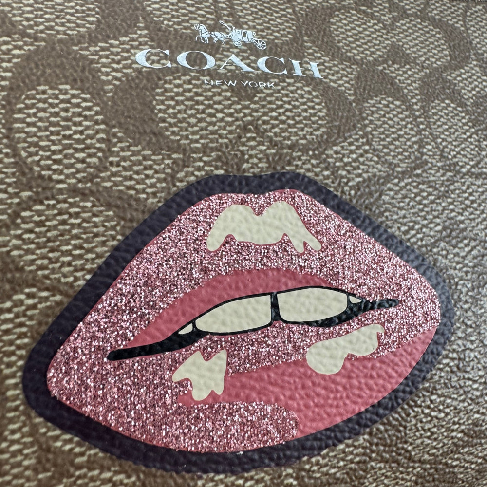 COACH Brown Signature Lips Clutch Wristlet LHQ1735