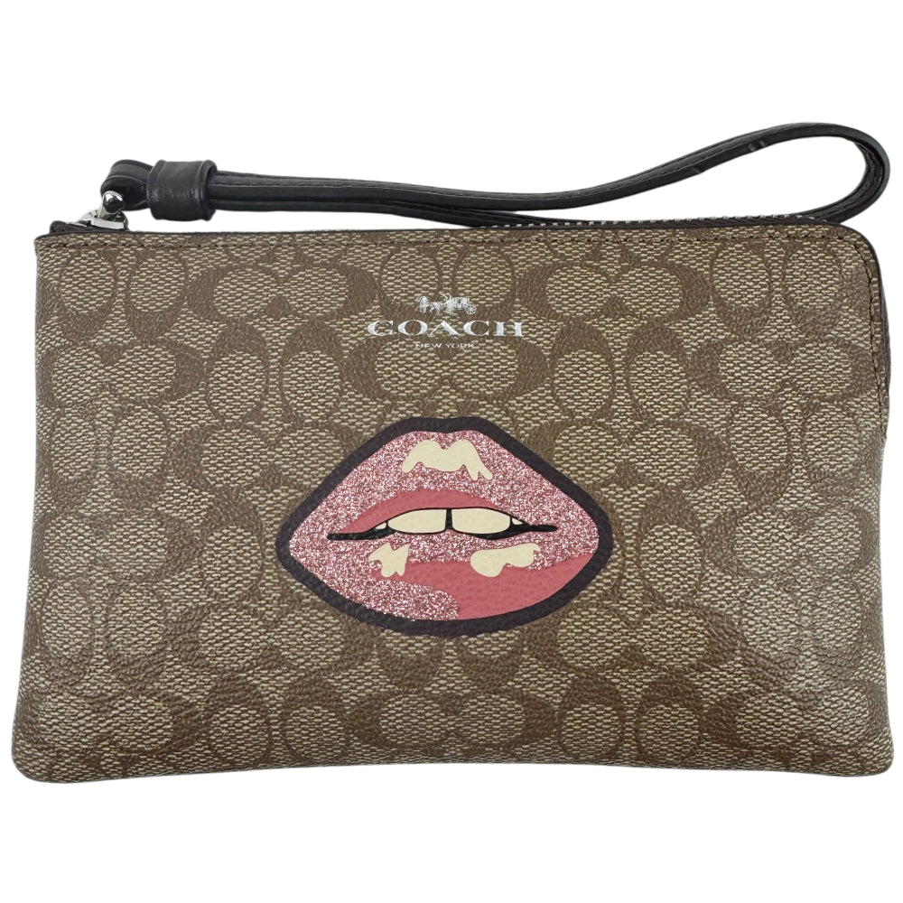 COACH Brown Signature Lips Clutch Wristlet LHQ1735
