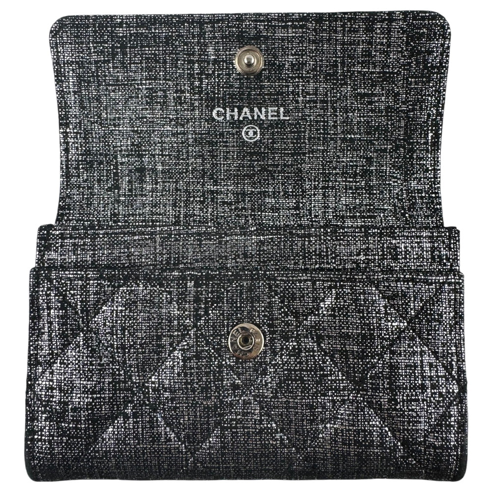 CHANEL Silver Canvas Card Case LHQ1740
