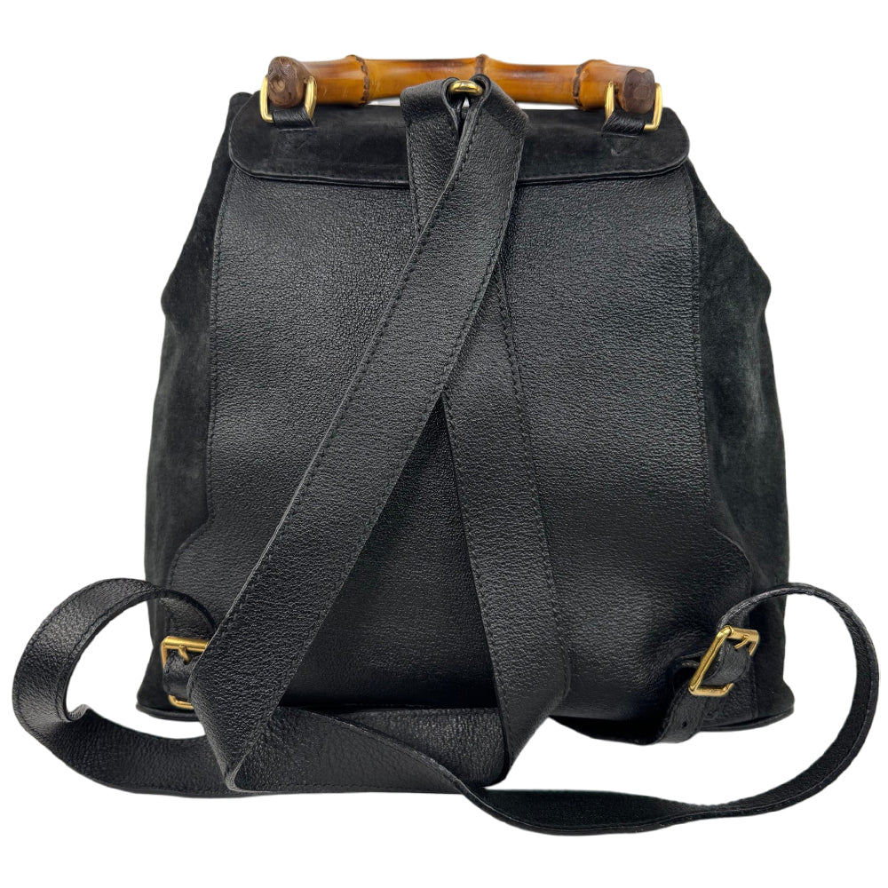GUCCI Black Suede Bamboo Backpack LHQ1758