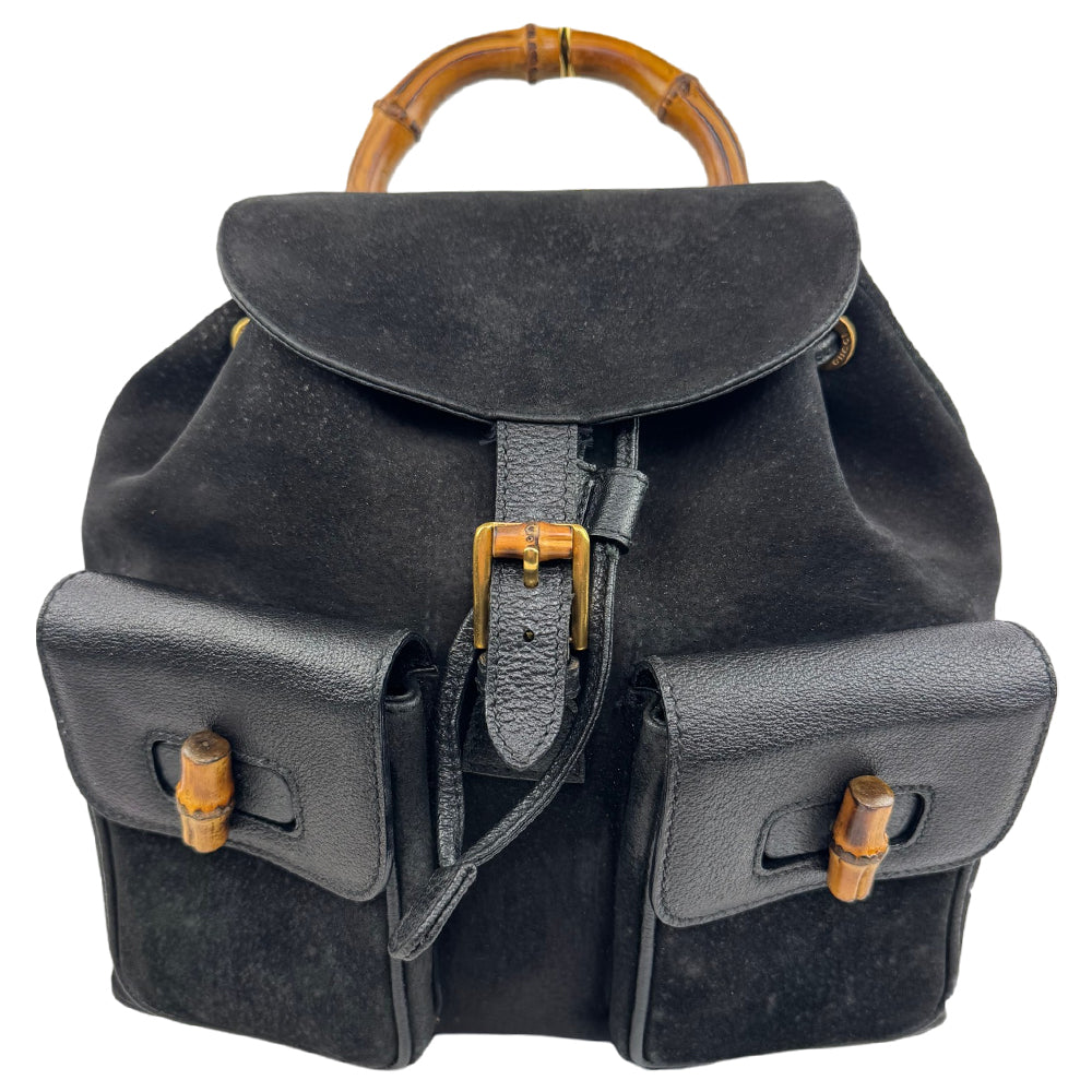 GUCCI Black Suede Bamboo Backpack LHQ1758