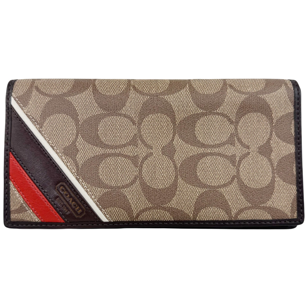 COACH Heritage Stripe Brown Signature Long Wallet Purse LHQ1760
