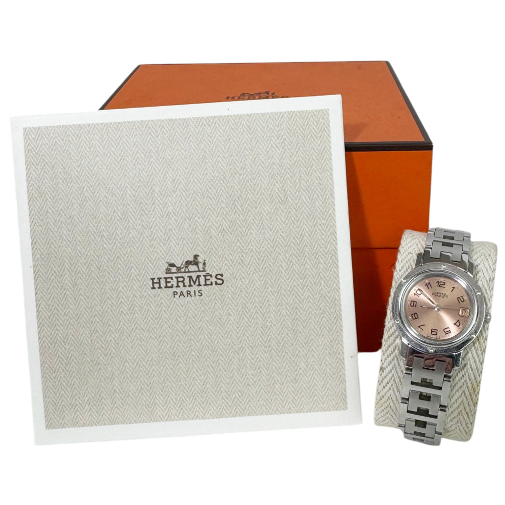 HERMES Clipper Silver Orange Face Ladies LHQ1792