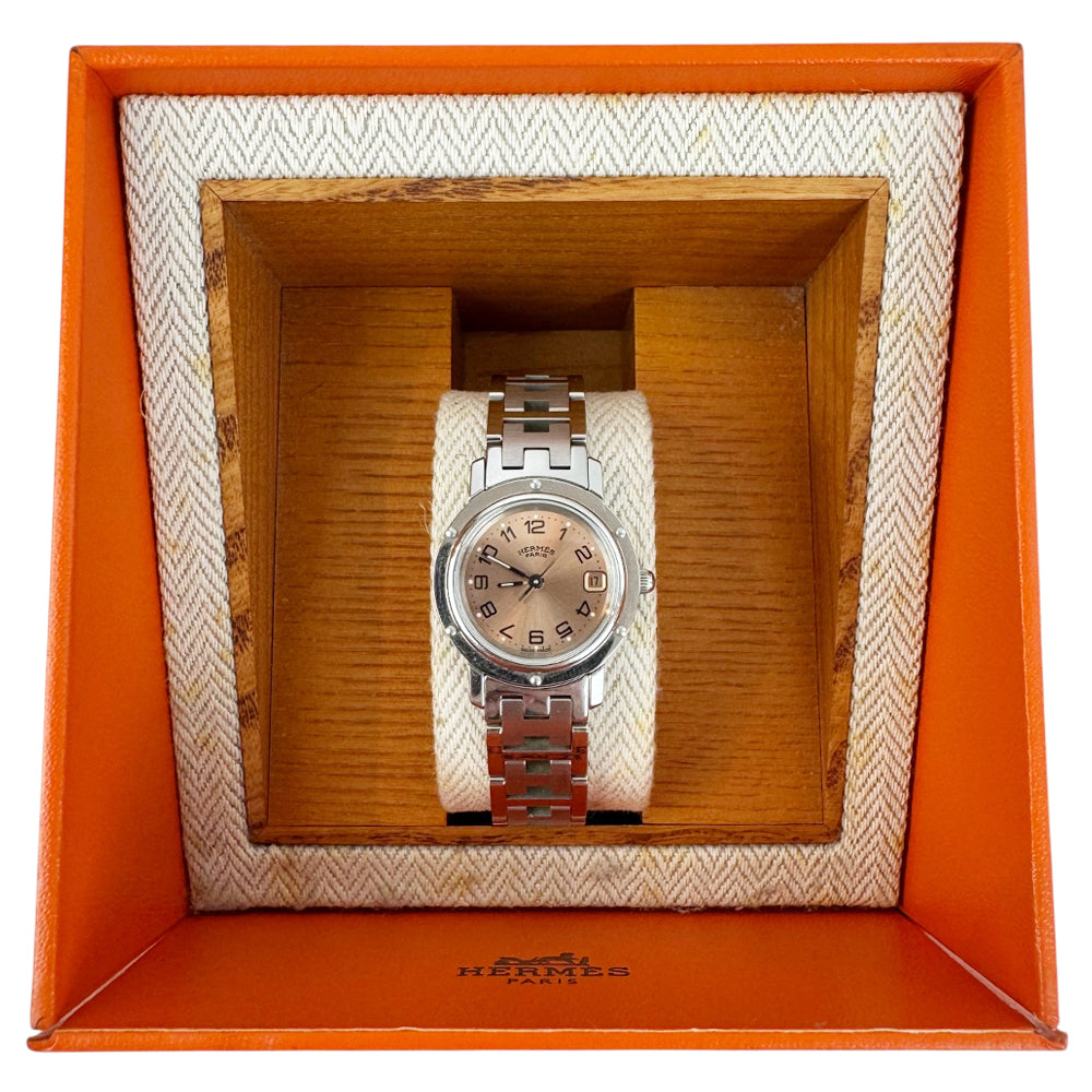 HERMES Clipper Silver Orange Face Ladies LHQ1792