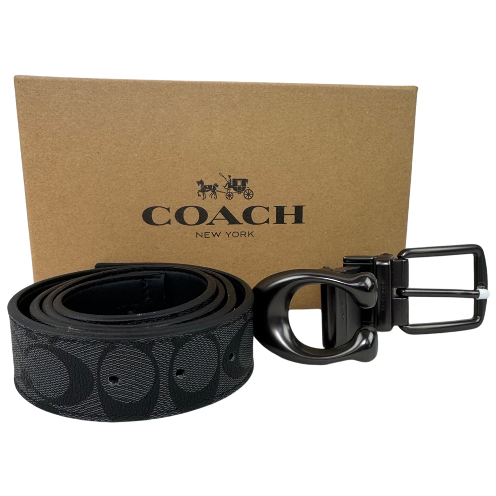 COACH Signature Black Reversible 2 Buckle Belt Set Size 48" LHQ1802