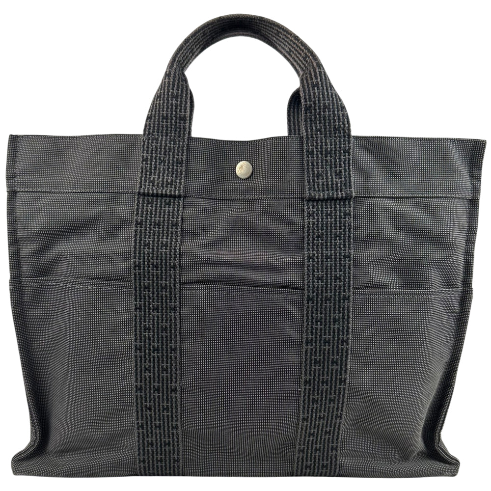 HERMES Herline Grey/Black Canvas Tote Bag LHQ1815