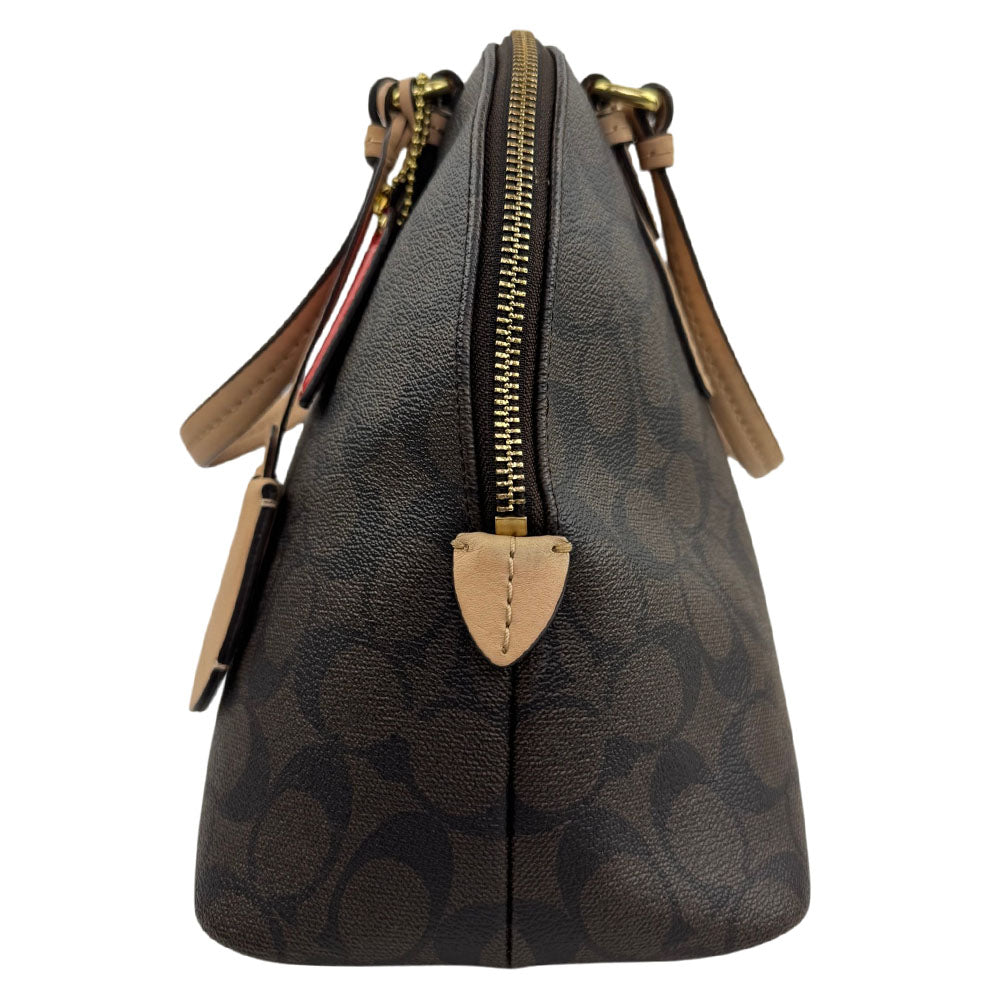 COACH Signature Peyton Brown Canvas Domed Bag LHQ1841