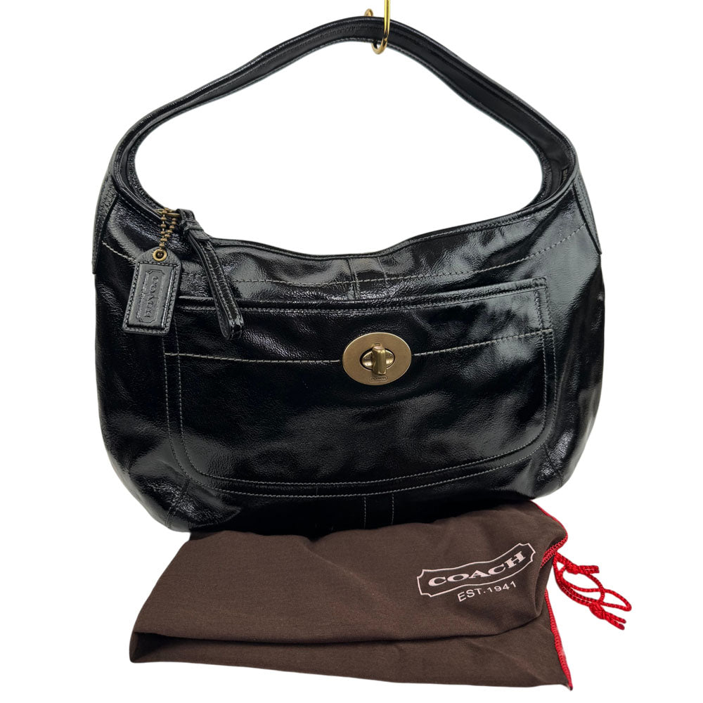 COACH Ergo Patent Leather Black Leather Shoulder Hobo Bag LHQ1845
