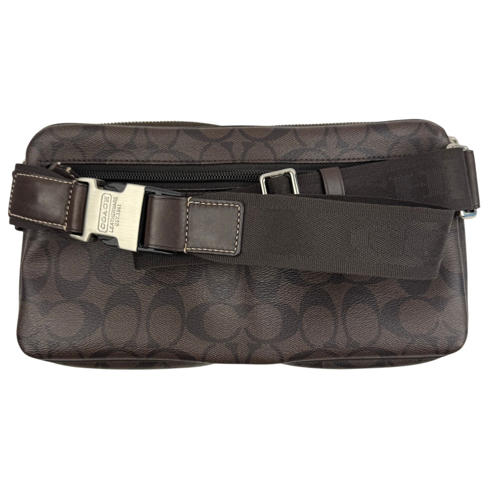 COACH Dark Brown Signature Canvas Heritage Stripe Waist Bag LHQ1846