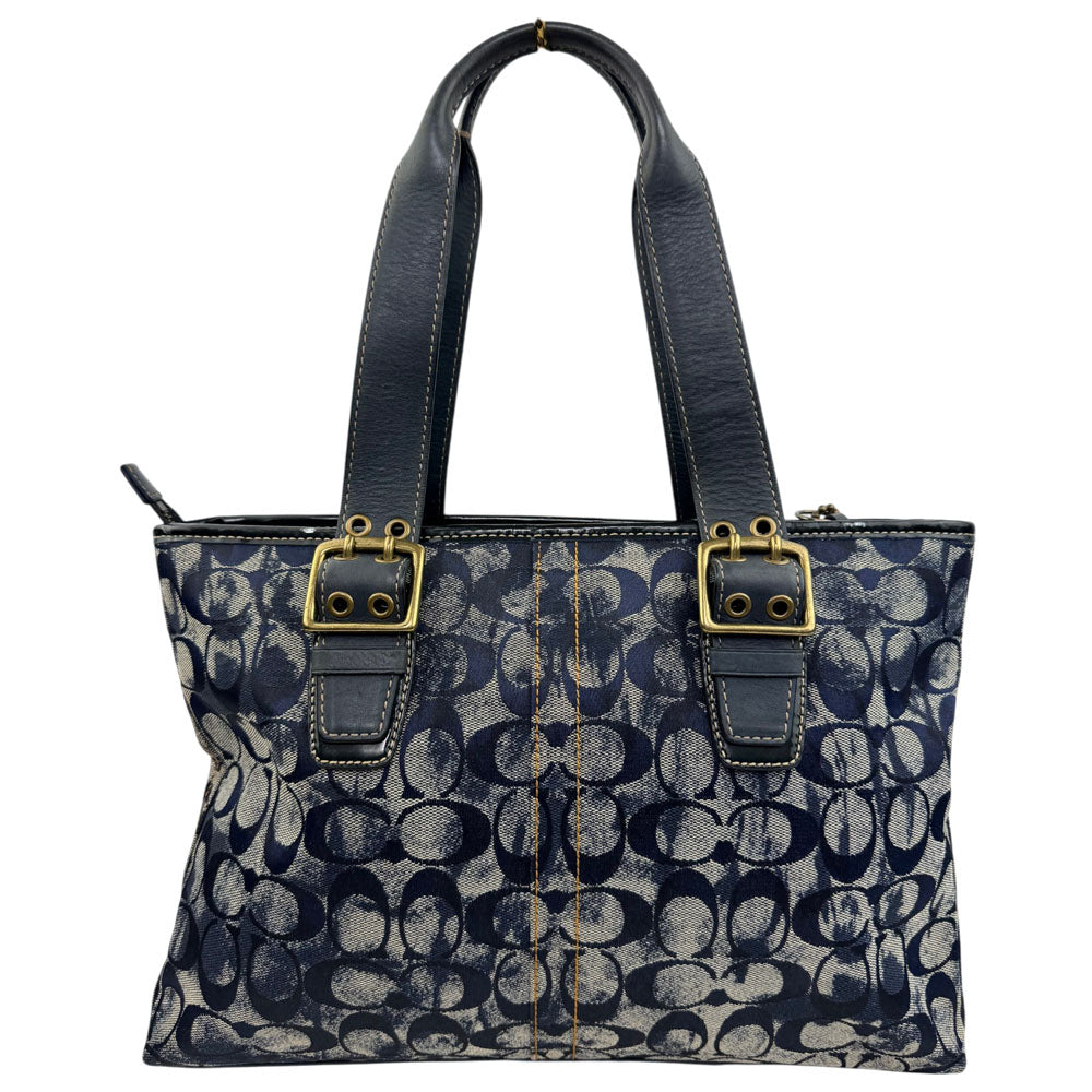 COACH Signature Blue Denim Distressed Stripe Shoulder Tote Bag LHQ1852