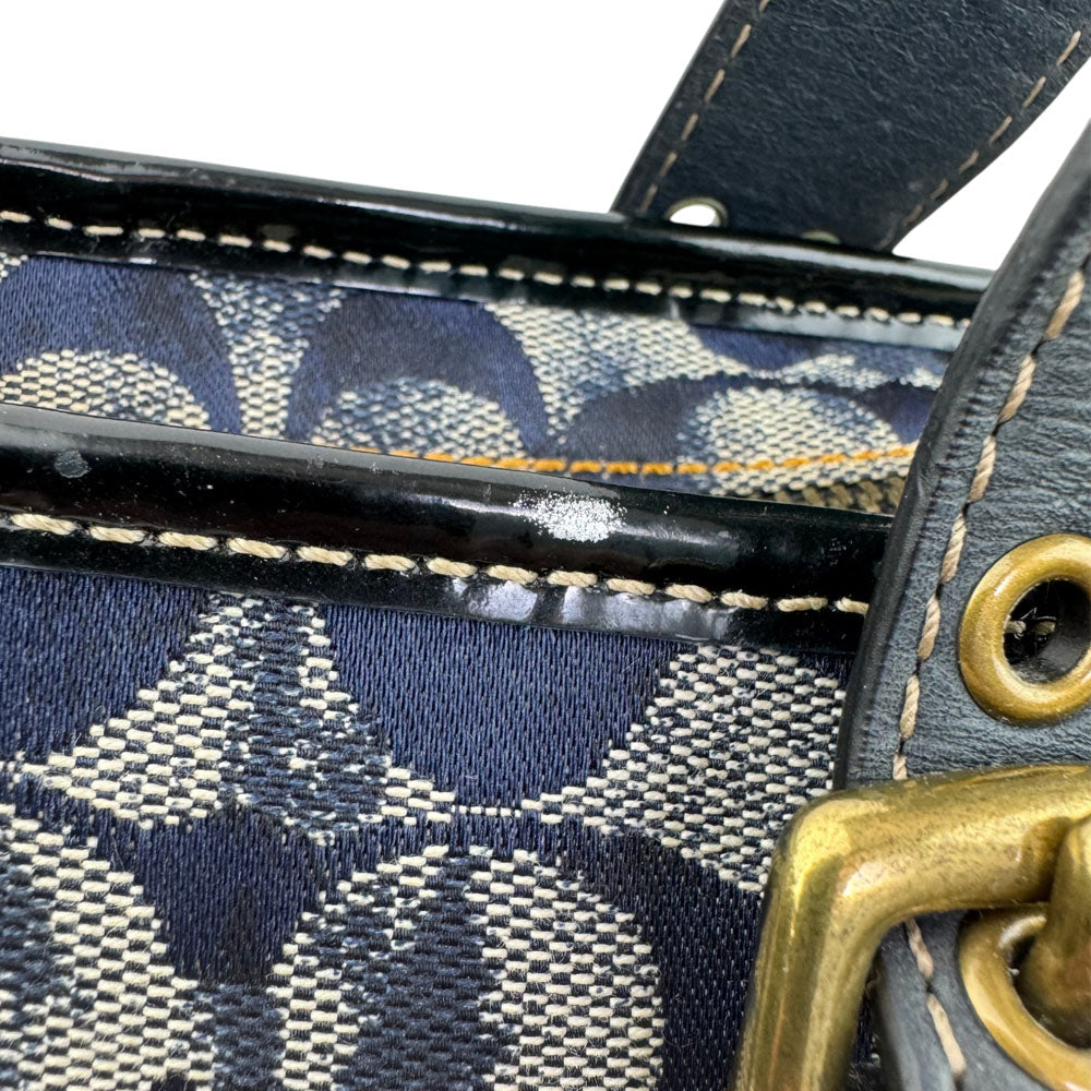 COACH Signature Blue Denim Distressed Stripe Shoulder Tote Bag LHQ1852