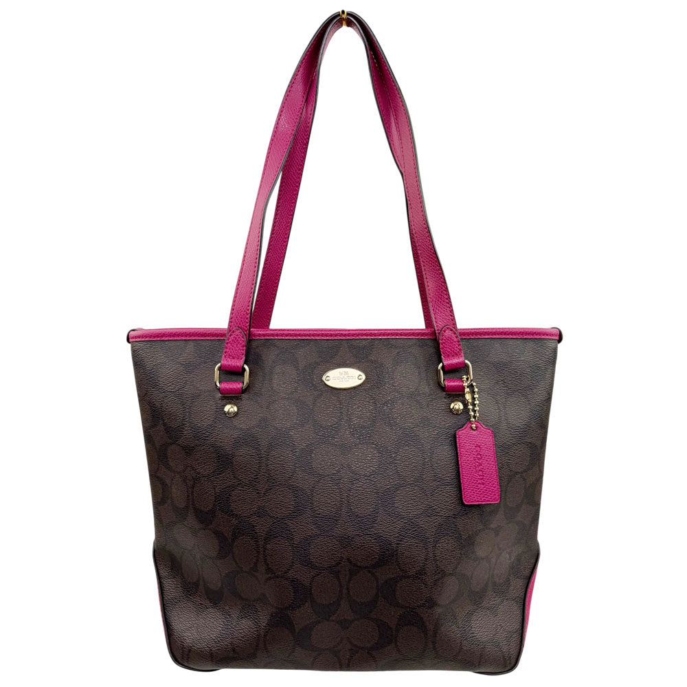 COACH Signature Canvas Brown/Pink Tote Shoulder Bag LHQ1855