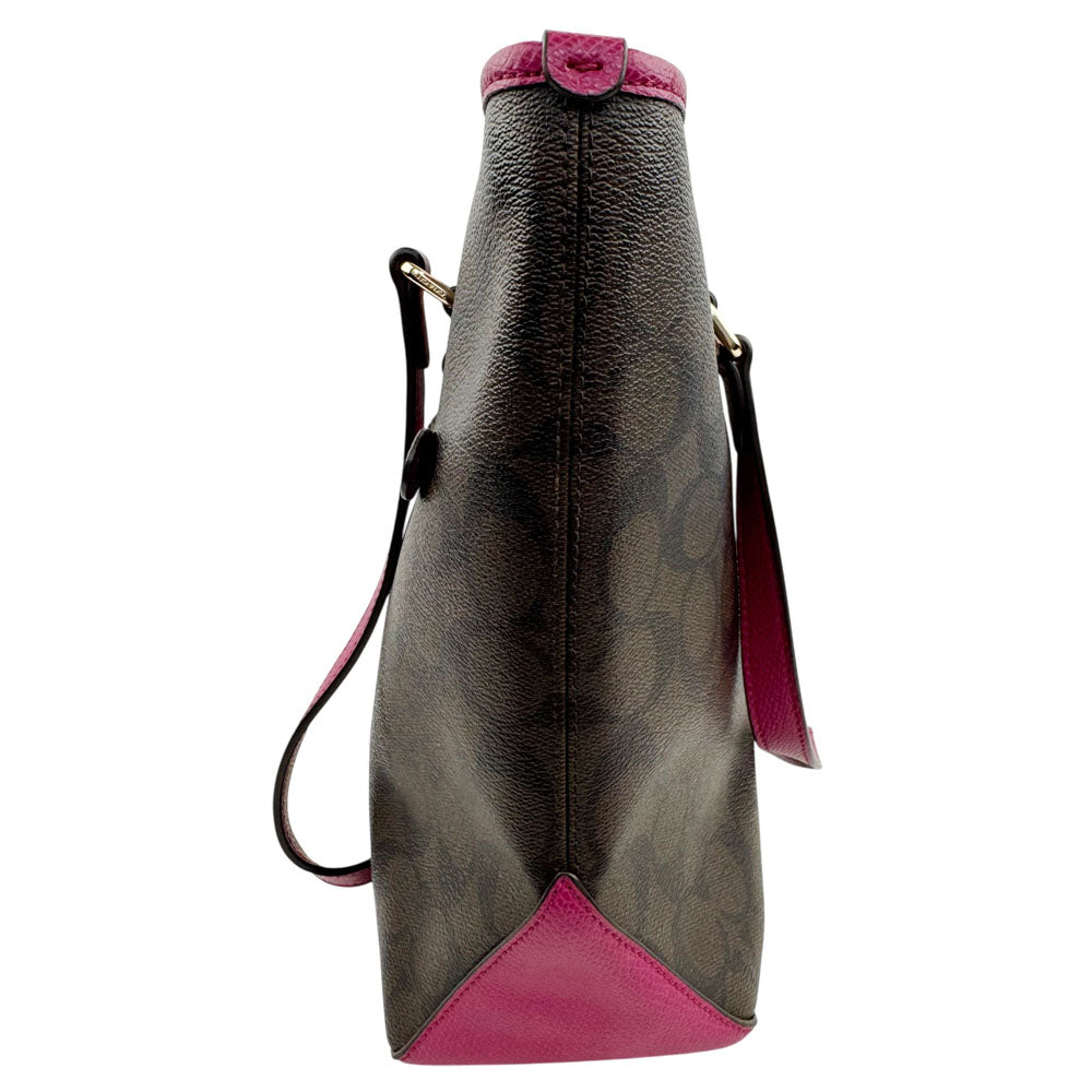 COACH Signature Canvas Brown/Pink Tote Shoulder Bag LHQ1855