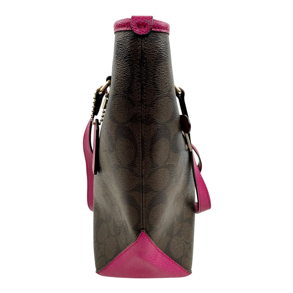 COACH Signature Canvas Brown/Pink Tote Shoulder Bag LHQ1855