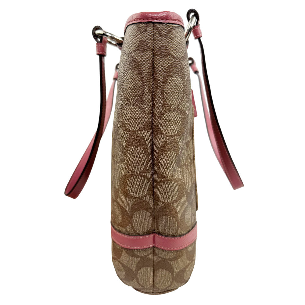 COACH Signature Canvas Brown/Pink Tote Shoulder Bag LHQ1856