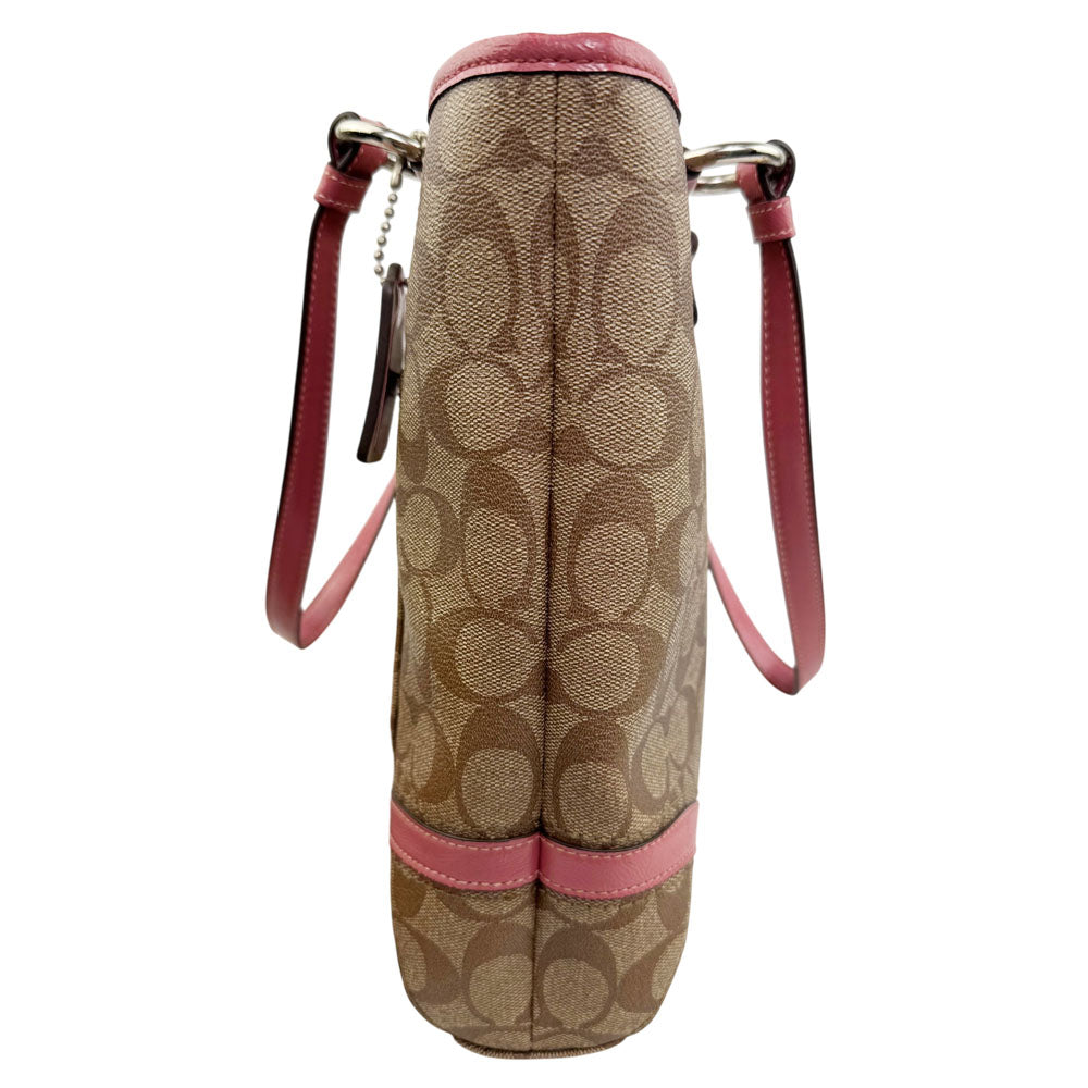 COACH Signature Canvas Brown/Pink Tote Shoulder Bag LHQ1856