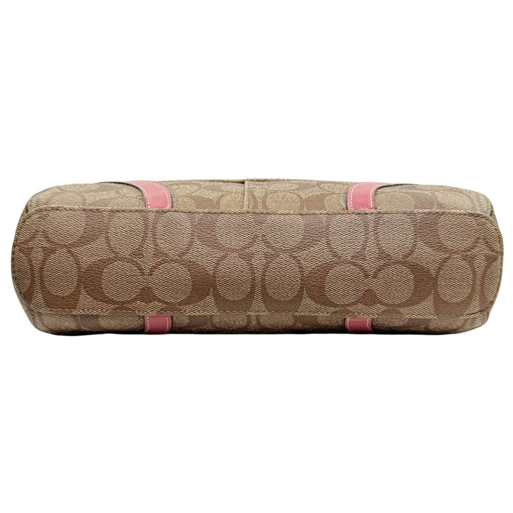 COACH Signature Canvas Brown/Pink Tote Shoulder Bag LHQ1856