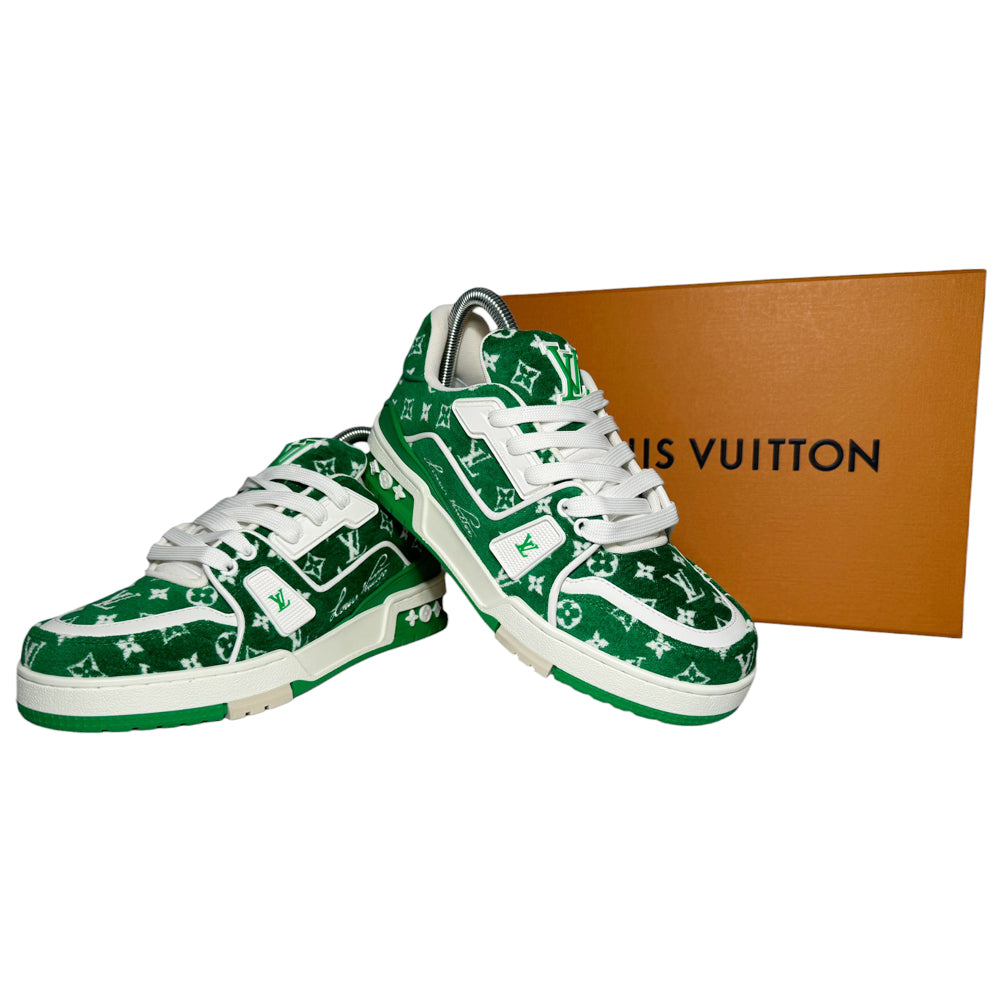 LOUIS VUITTON LV Baskets Femme Vert Blanc Taille 3 UK LHQ186