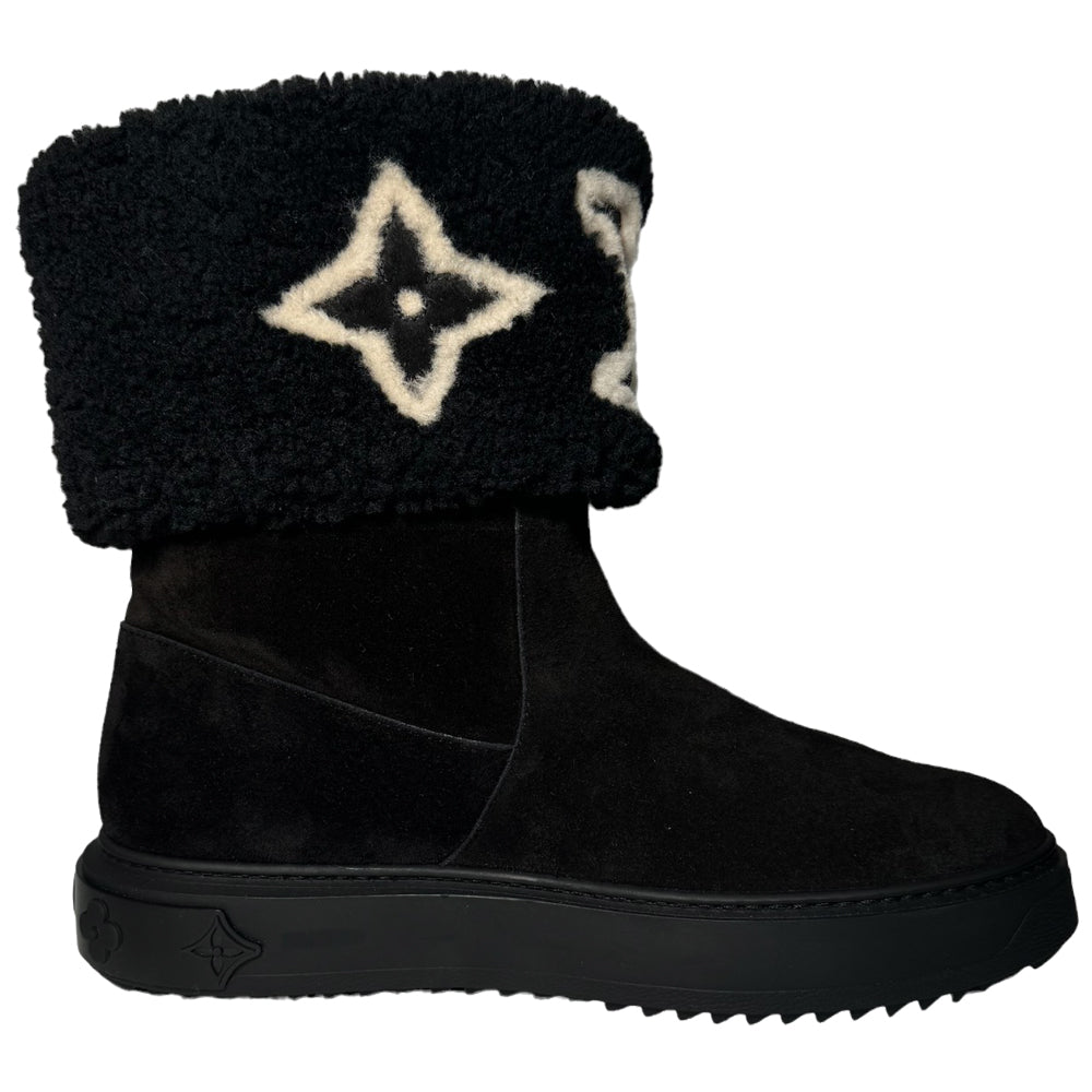 LOUIS VUITTON LV Women's Fur Boots Black Size 6 UK LHQ187