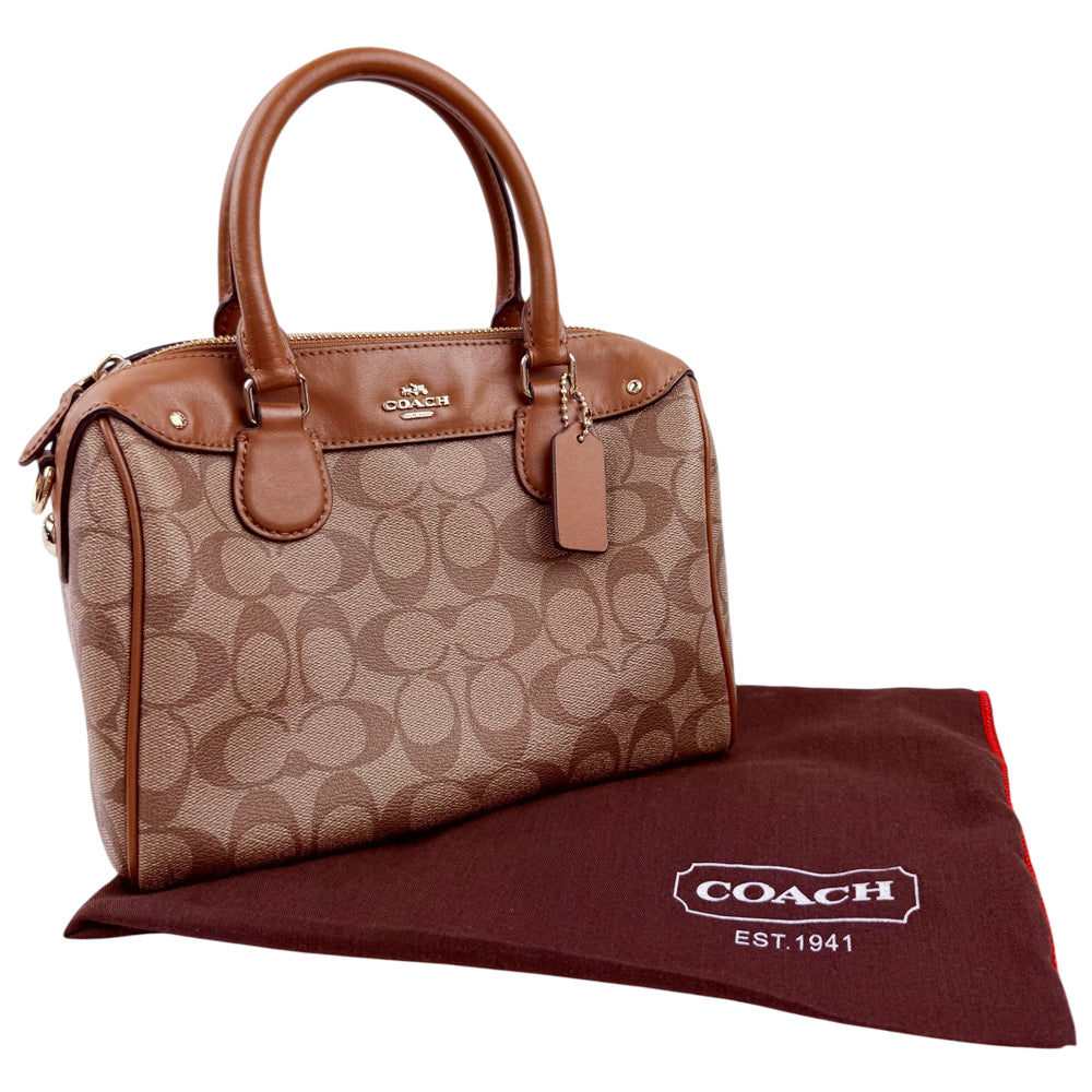 COACH Mini Bennet Brown Signature 2 Way Crossbody Hand Bag LHQ1891