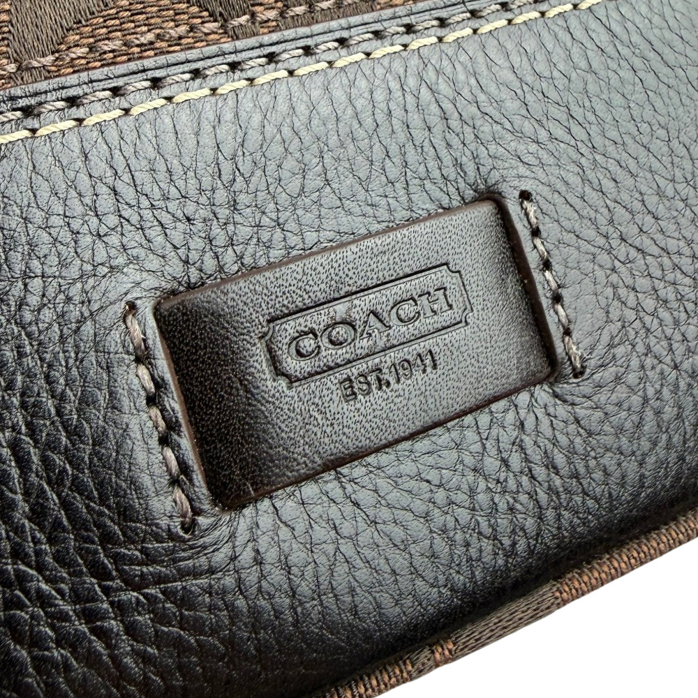 COACH Dark Brown Hampton Signature Canvas and Leather Hand Bag LHQ1899