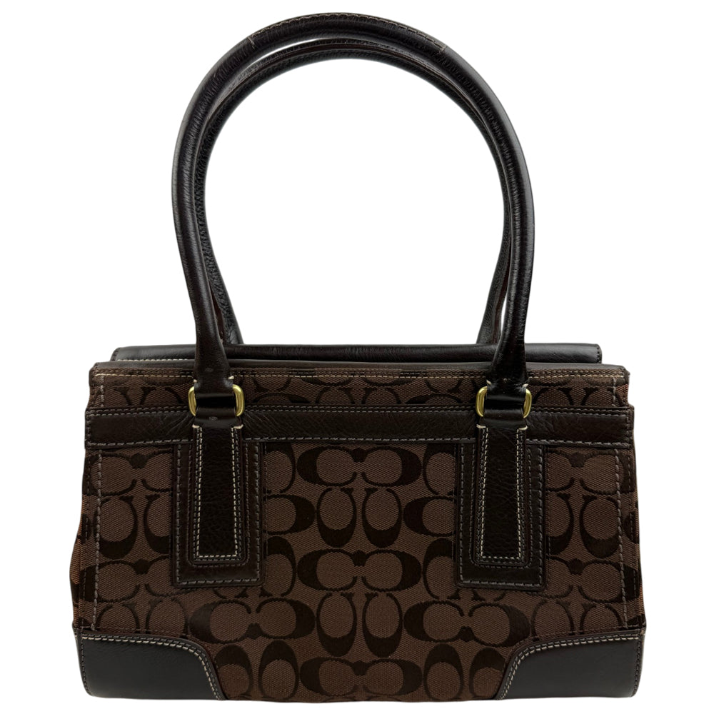 COACH Dark Brown Hampton Signature Canvas and Leather Hand Bag LHQ1899