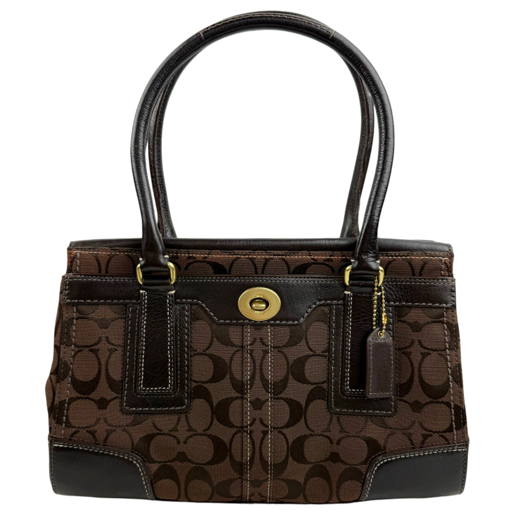 COACH Dark Brown Hampton Signature Canvas and Leather Hand Bag LHQ1899