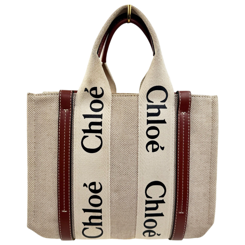 CHLOE Woody Small Beige Canvas Tote Bag LHQ1903