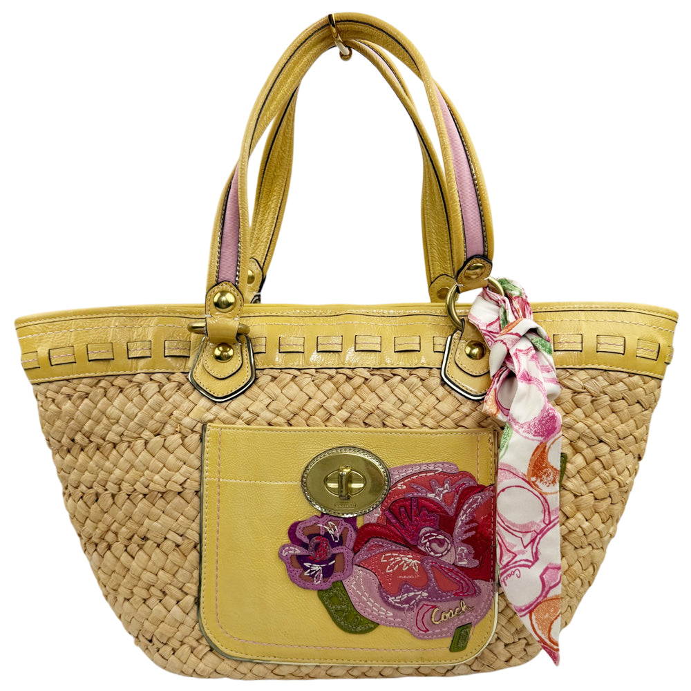 COACH Poppy Straw Applique Tote Shoulder Bag LHQ1909