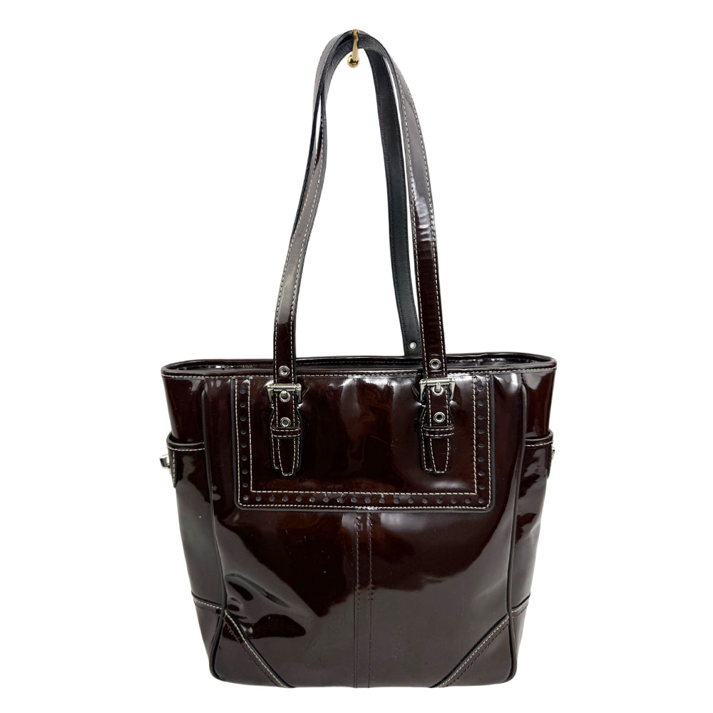 COACH Brown Patent Leather Tote Shoulder Bag LHQ1911