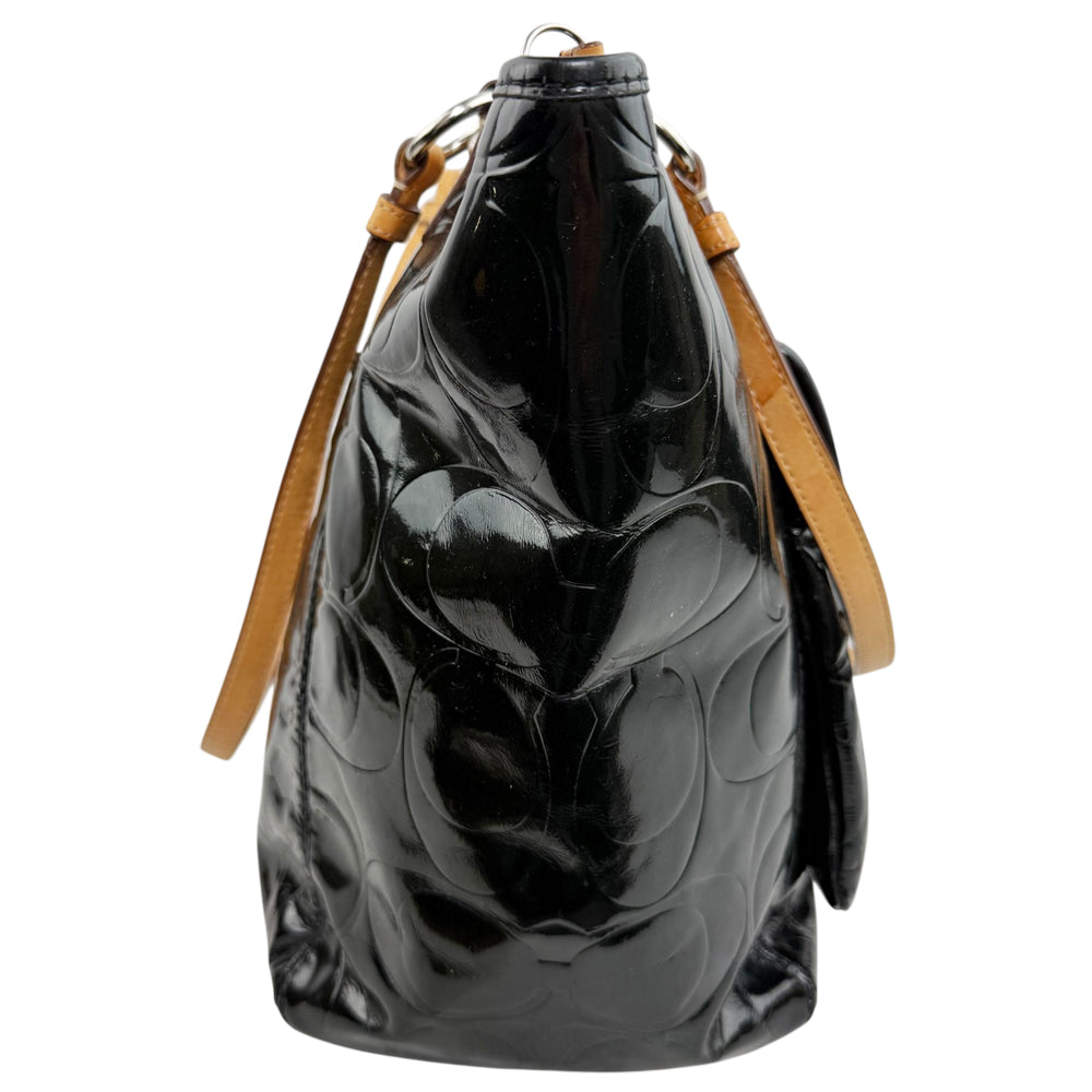COACH Leah Black Patent Leather Shoulder Tote Bag LHQ1913