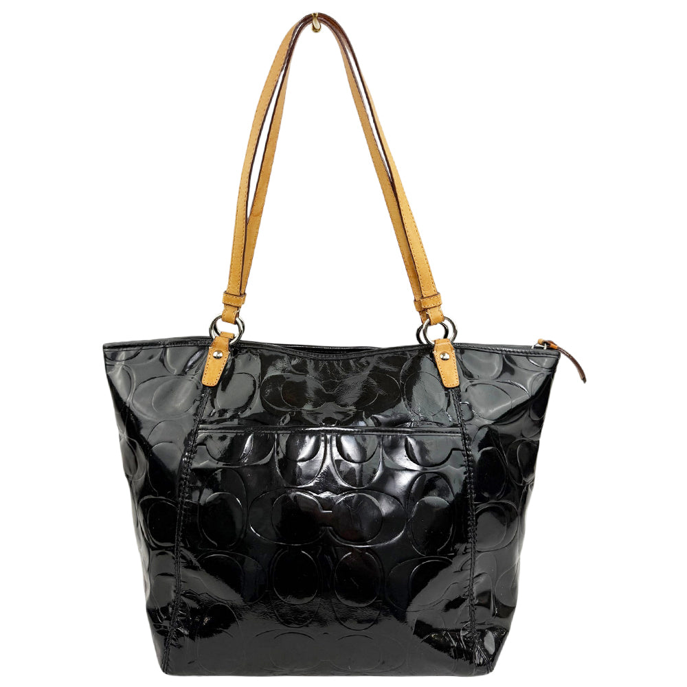 COACH Leah Black Patent Leather Shoulder Tote Bag LHQ1913