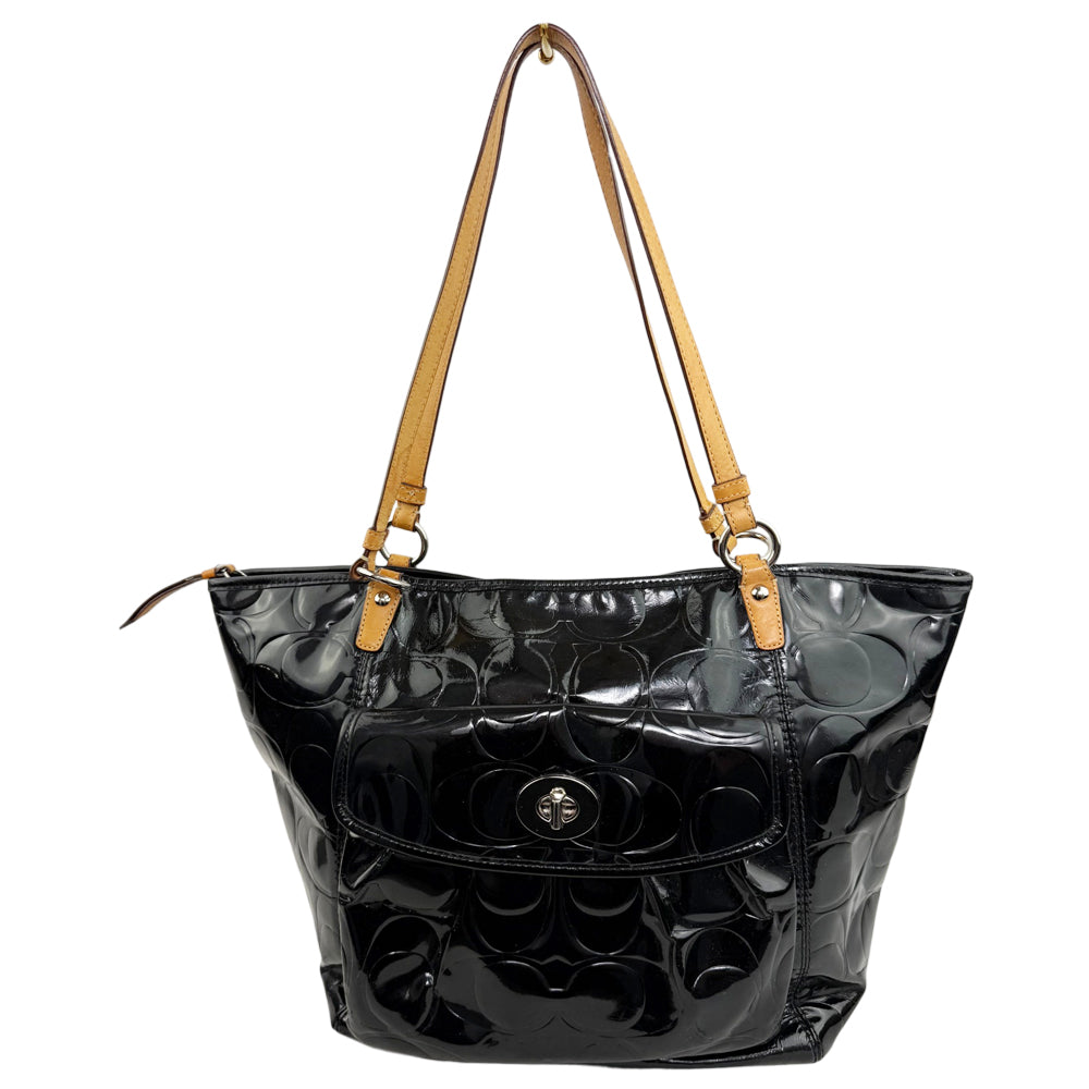 COACH Leah Black Patent Leather Shoulder Tote Bag LHQ1913